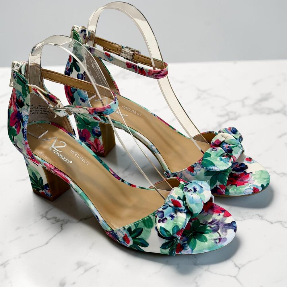 A2 by Aerosoles Bella Sandals 7M Watercolor Floral Block Heel Ankle Strap NIB